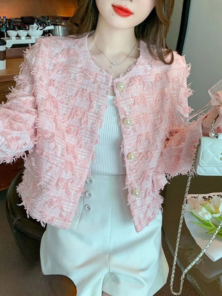 Элегантное короткое пальто с кисточками топ для светских львиц ранняя осень-зима