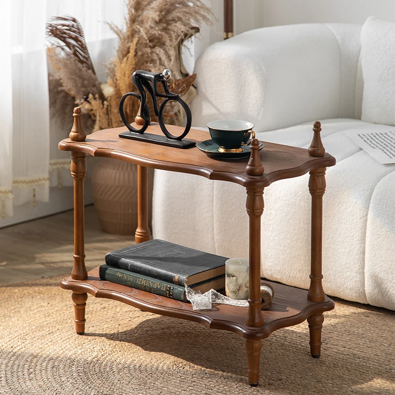 Стеллаж для хранения цвета ореха в стиле ретро. Деревянный журнальный столик.