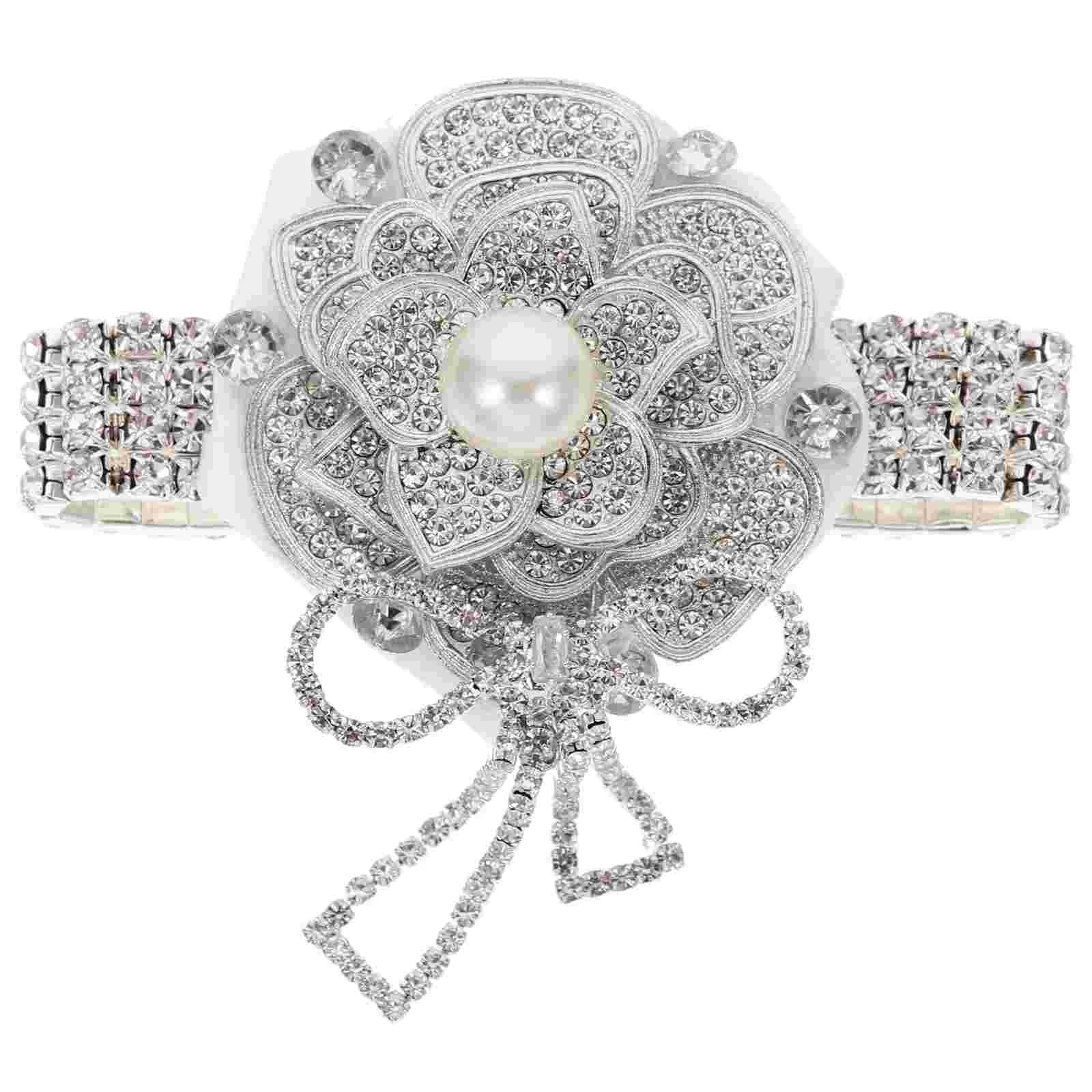 

Wrist Flower Corsages Prom Wristlet Band Diamond Wedding Rhinestones Bridegroom
