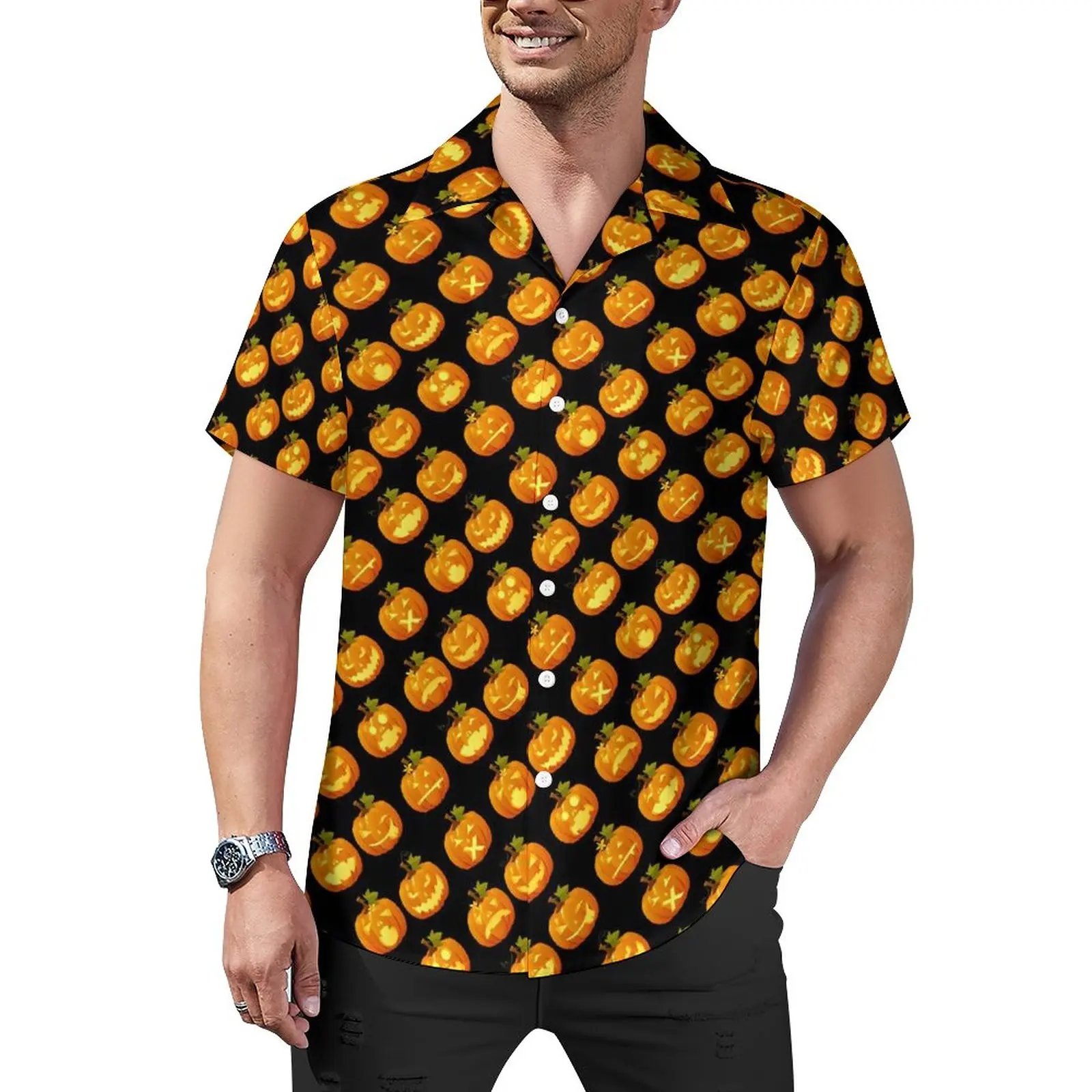 

Spooky Pumpkin Blouses Happy Halloween Casual Shirts Hawaii Short Sleeve Graphic Vintage Oversize Vacation Shirt Birthday Gift