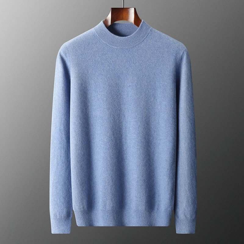 Soft Warm Men Pullovers 100% Pure Cashmere Knitted Jumpers Mock Neck Full Sleeve Sweaters Solid Color Male Clothes
