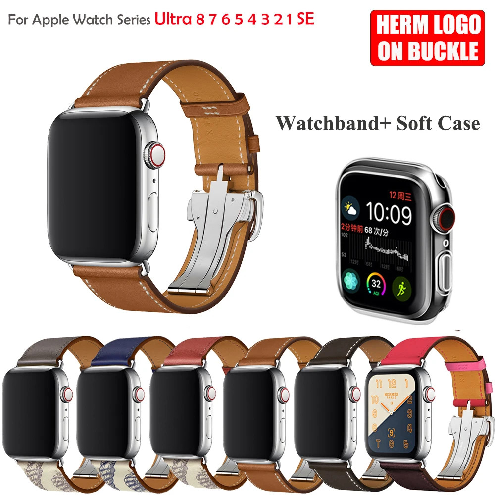 

Strap for Bracelet Apple Watch Ultra Band 8 7 6 5 4 SE Genuine Leather Correa Apple Watch Bands 49 45 41 44 40 42 38 for iWatch
