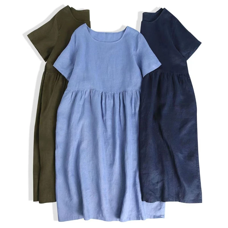 

2023 Women Dress Summer Office New In Dresses Large Swing Crew Neck Cotton Summer Beach Vestido Vestidos De Brillo Fiesta Mujer