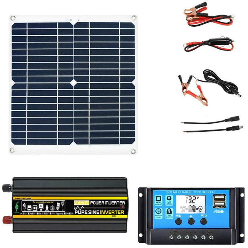 

CHAOMIN 12V To 220V 1300W 50W Solar Panel System 18V Solar Panel 50A Charge Controller Solar Inverter Kit