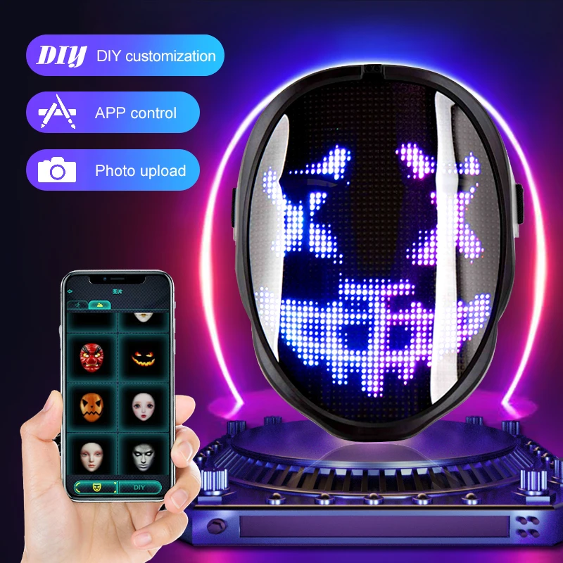 

Programmable LED Mask with Bluetooth Gesture Control Changing Face Glowing Mask Halloween Masquerade Party Cosplay Costume Props