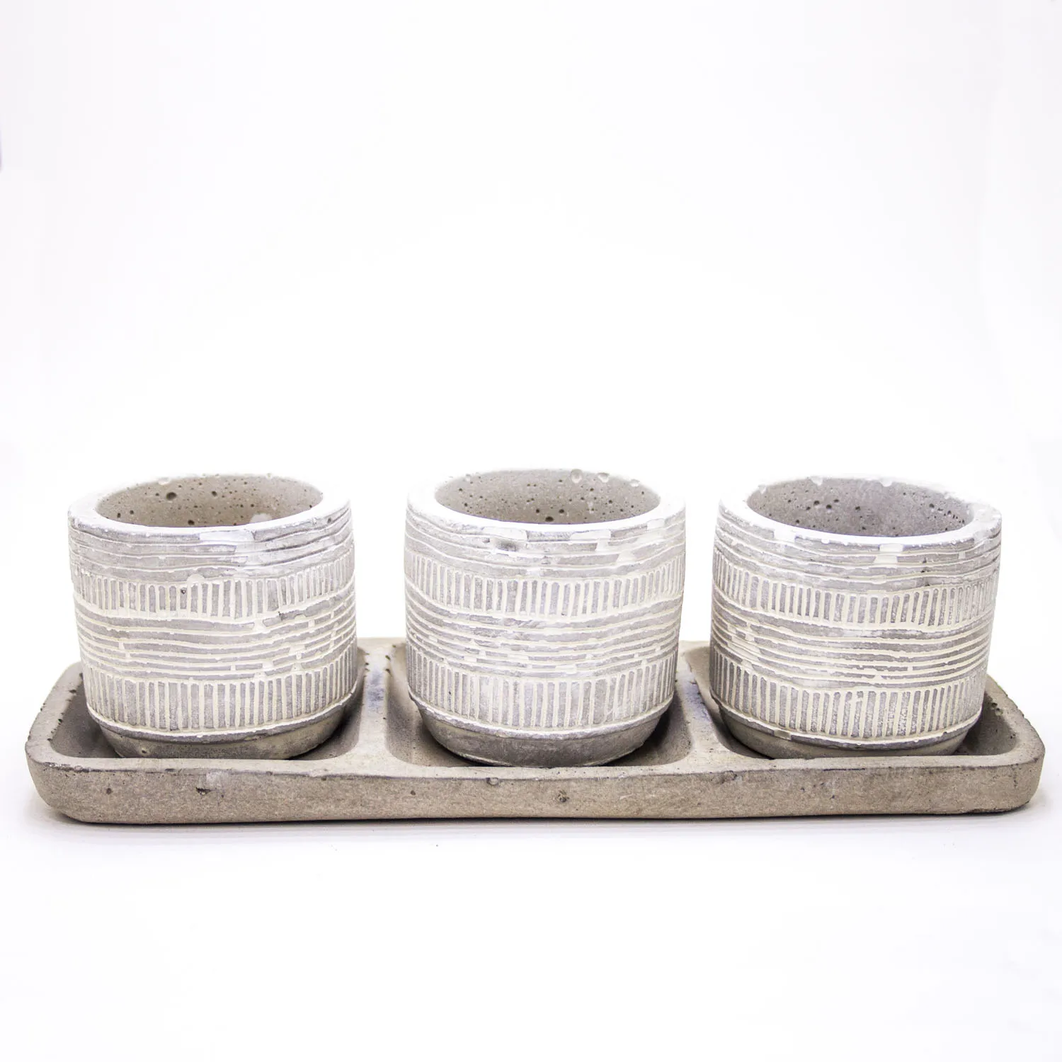 

Veramaya Trio с блюдо белый полосатый бетона Sukulent набор горшков для цветов 24,5x7x9,5 см