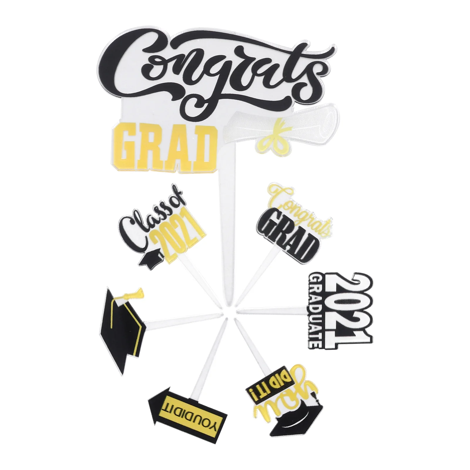 

7pcs Creative Decorative Graduation Cake Picks for Celebration Graduation Party