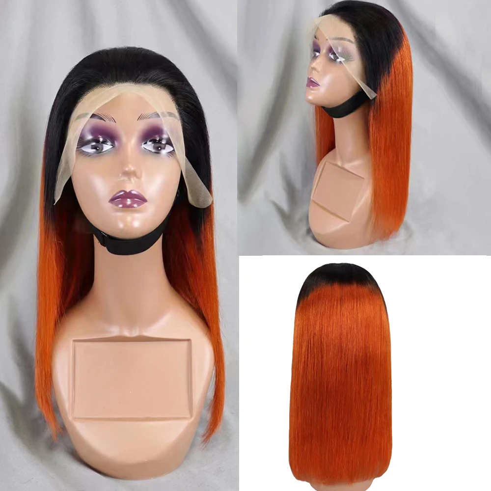 Transparent 13x4 Lace Front Human Hair Wigs Brazilian Straight Lace Frontal Wigs Pre Plucked #350 Orange Color Human Hair Wigs
