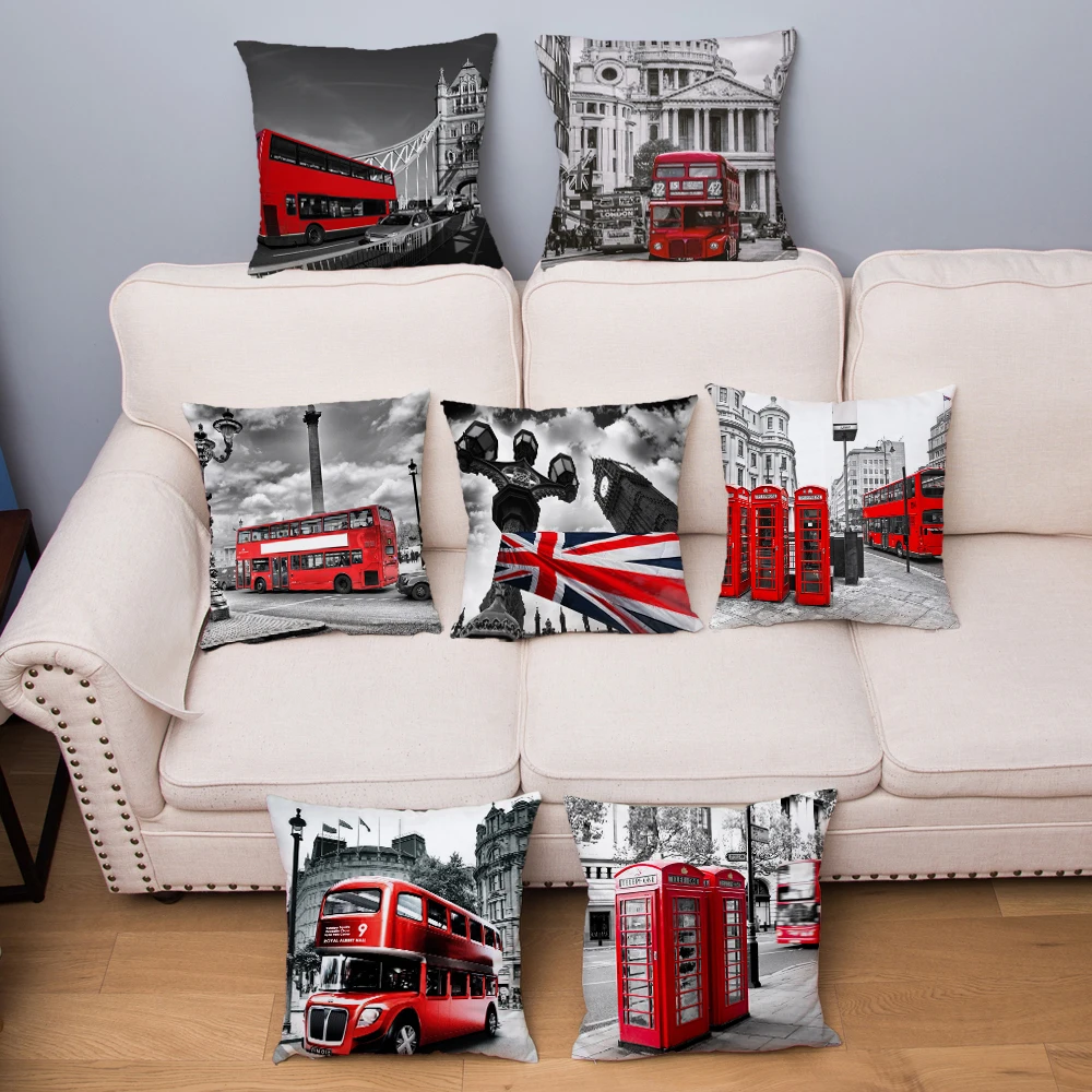 

45*45 Pillowcase Sofa Home Decor Pillowcase Cushion Cover London Red Bus Print Pillowcase