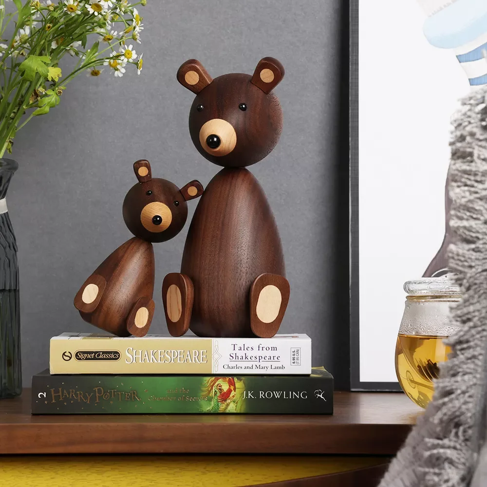 

NEW Gift Little Bear is Nordic Vintage Home Decoration Accessories for Room Decor Figurine Walnut Wood Cute Baby Toys