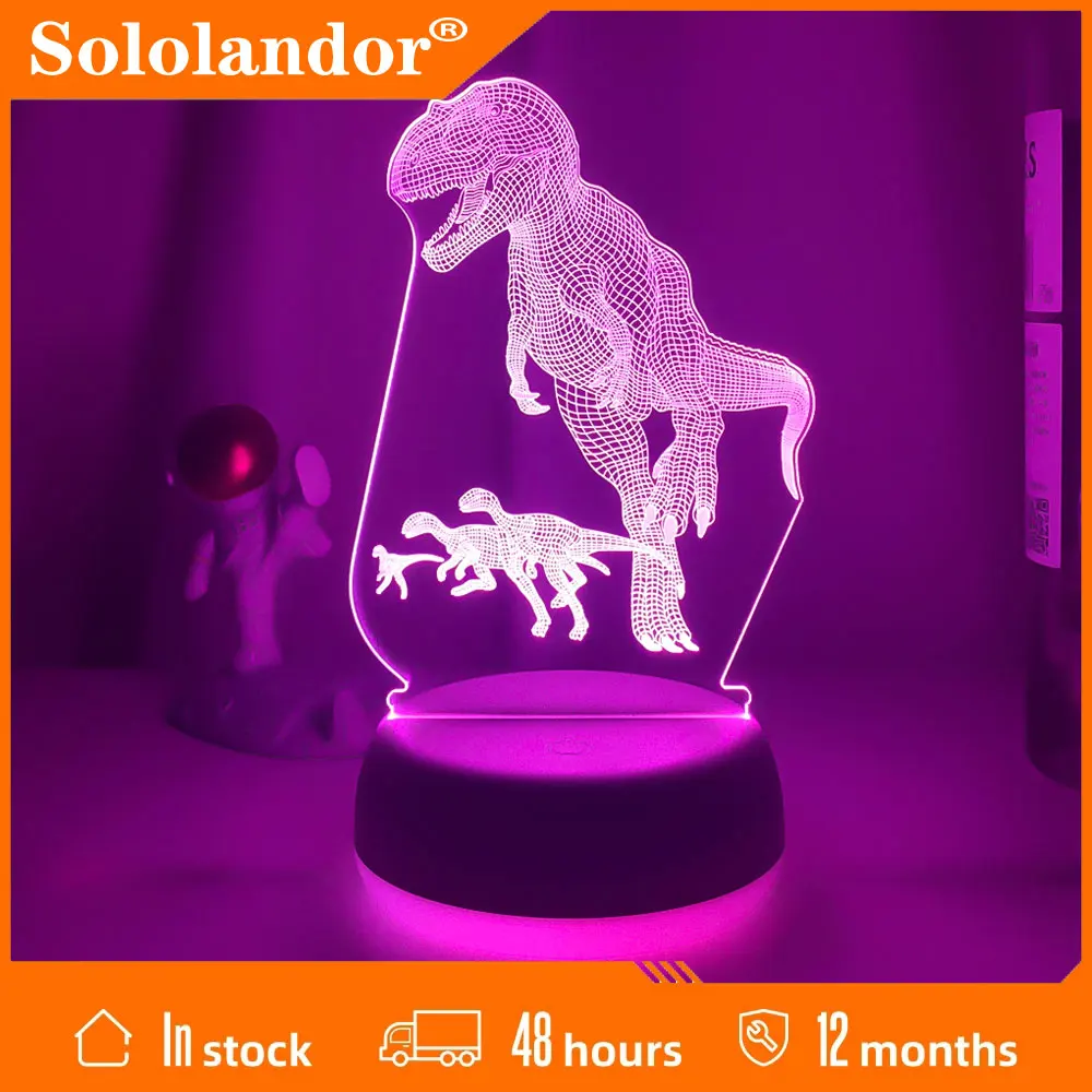Luz de noche LED 3D con forma de dinosaurio para niños, lámpara de noche de mesa acrílica con USB, decoración para dormitorio, regalo