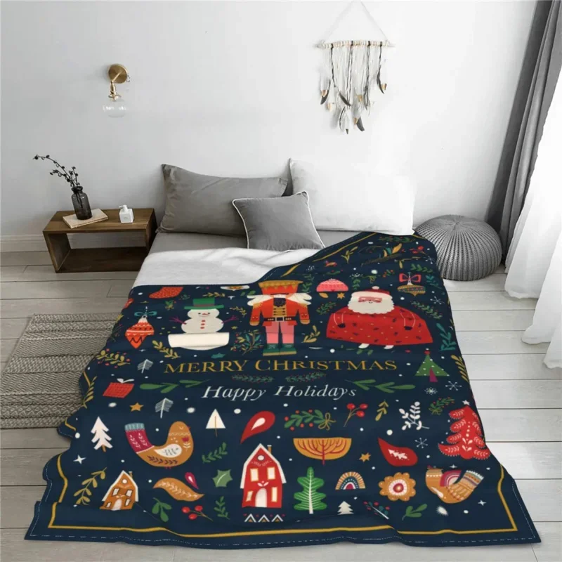 

Nutcracker Christmas Snowman Blanket Coral Fleece Plush Printed Funny Santa Claus Soft Throw Blankets For Sofa Bedroom Quilt