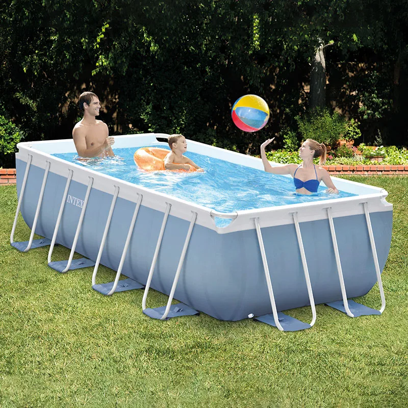 

INTEX Outdoor Large Family Inflatable Rectangular Metal Frame Swimming Pool