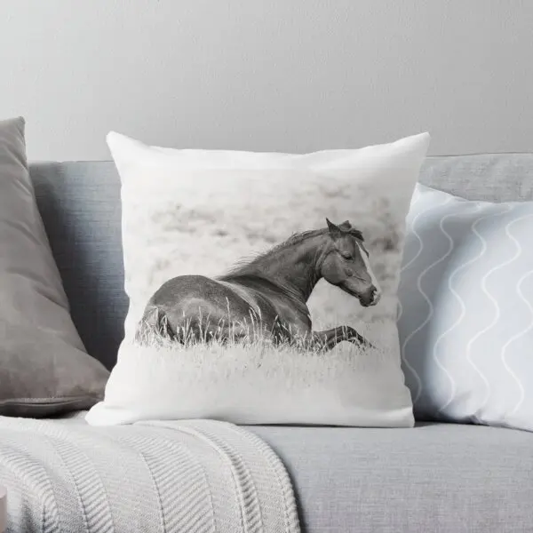 

Equine Elegance Black And White Photo Printing Throw Pillow Cover Office Decor Hotel Fashion Square Car Pillows not include