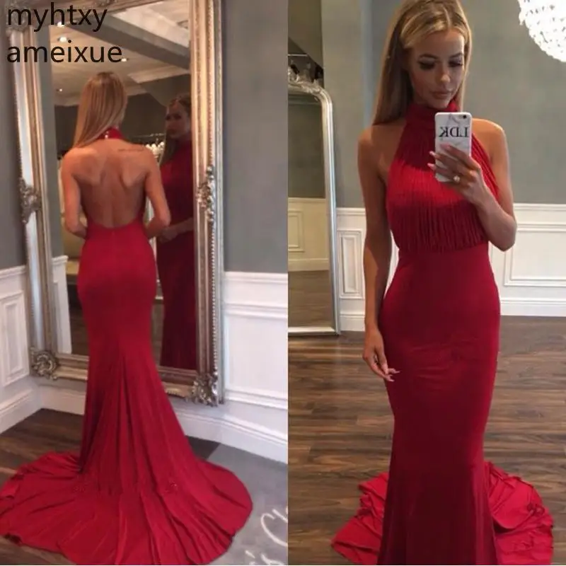 

Женское вечернее платье с юбкой годе, красное платье с открытой спиной и оборками, со шлейфом, для выпускного вечера, 2022