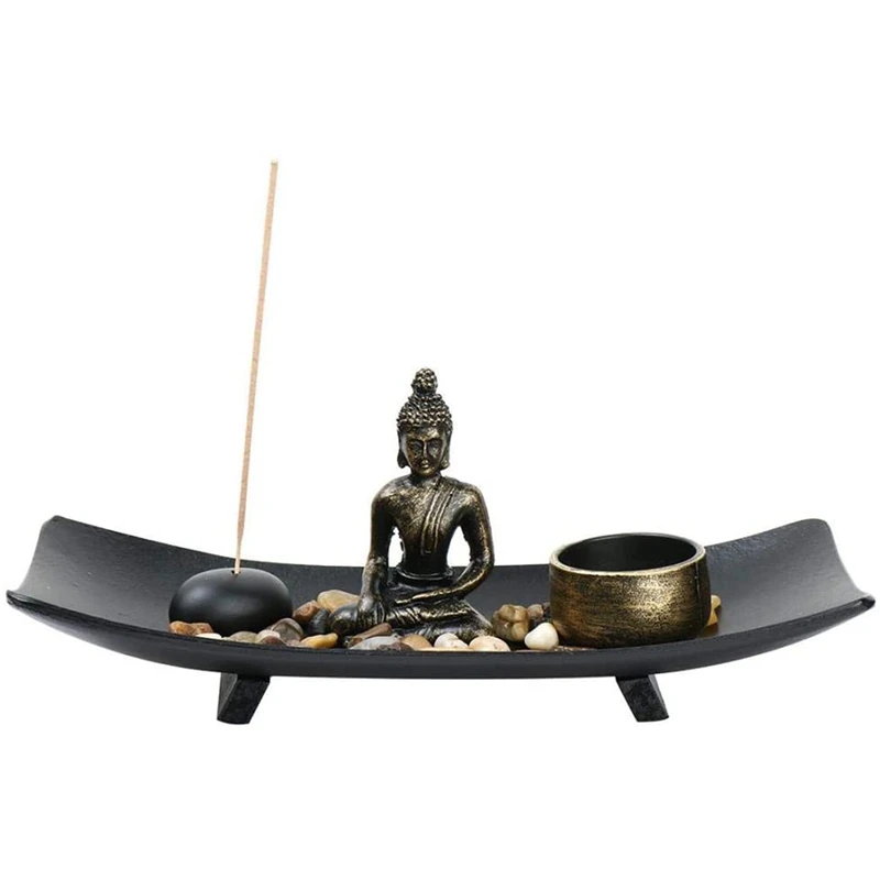 

Buddha Resin Incense Stick Burner Holder, Zen Garden Tea Light Candle Holder, Buddha Statue Sand Table For Home Decor