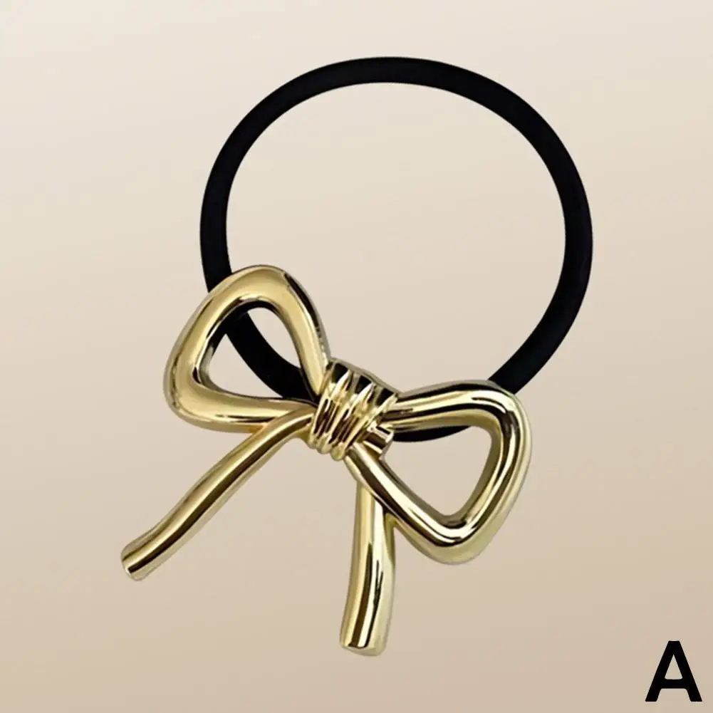 Корейская изысканная металлическая веревка для волос с бантом женщин эластичная