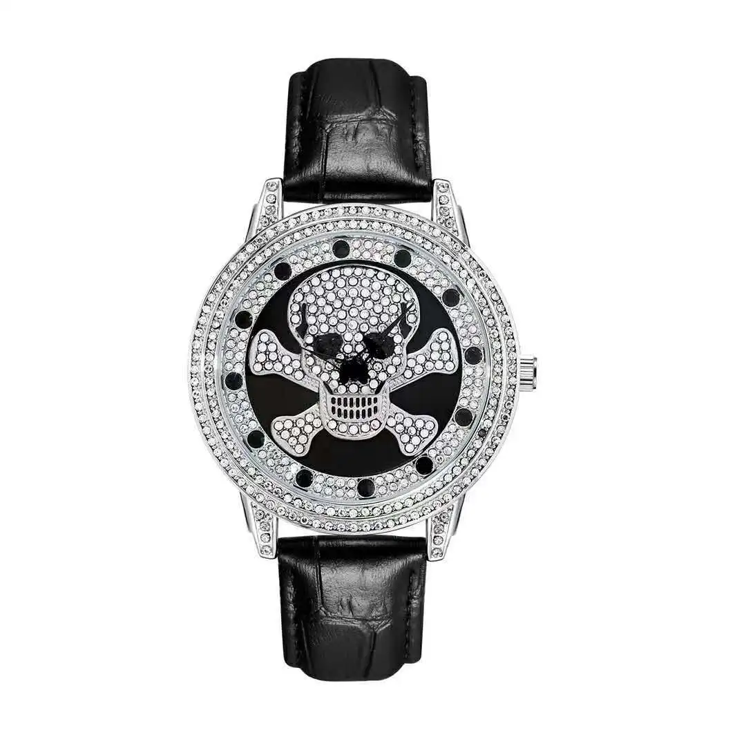 Fashion Watch Women Leopard Watches Skull Head Diamond Rotation Dial Female Wristwatch Rhinestone Inlay Ladies Girl Clock