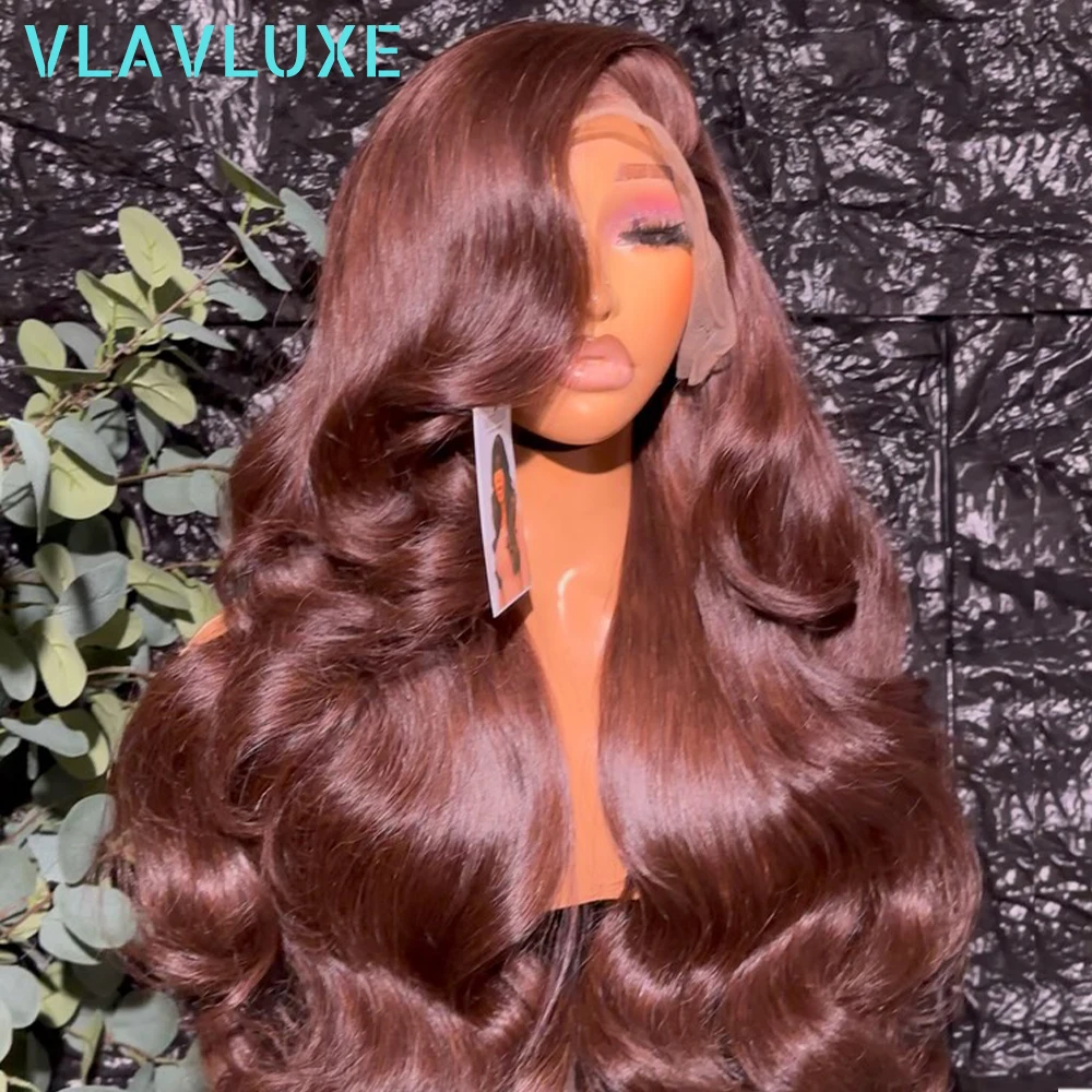 Фото Парик Body Wave 34 дюйма, 13x4 HD, с прозрачной кружевной передней частью, без клея, шоколадно-коричневый, из натуральных волос, предварительно проработанный, 13x4, с прозрачным кружевом №3