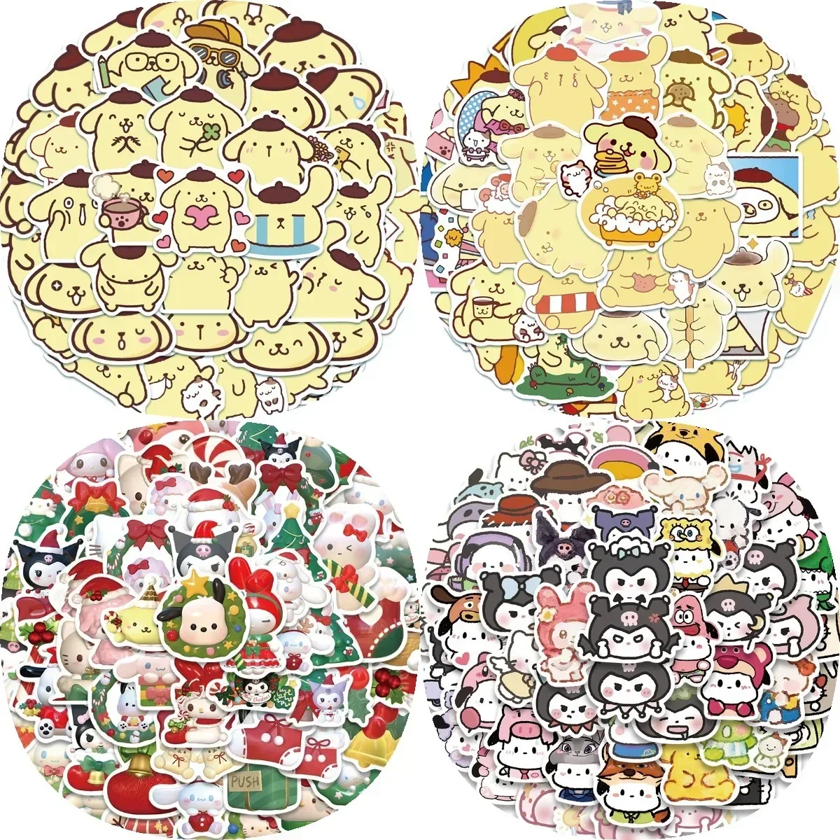 Sanrio Милые Канцелярские Наклейки С Помпоном Purin Hello Kitty Граффити Дизайн