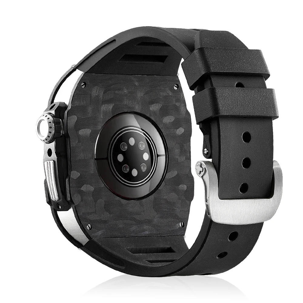 Iwatch Se Modification Kit  Carbon Fiber Material 44mm 45mm Business Affairs  DIY Retrofit Kit iWatch 8 7 6 5 4  Series Rubber