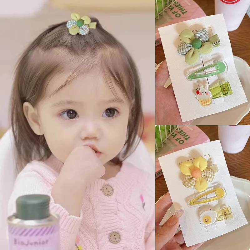 

[Pack Of 3]Children's Cartoon Flower Hair Clip Acrylic BB Clip Baby All-Inclusive Cloth Edge Clip Sweet Girl Headwear