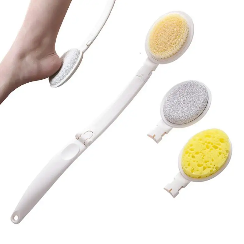 

3 In 1 Back Scrubber Anti Slip Soft And Flexible Bristles Body Exfoliator Bath Sponge Long Handled Scrub Brush For Shower