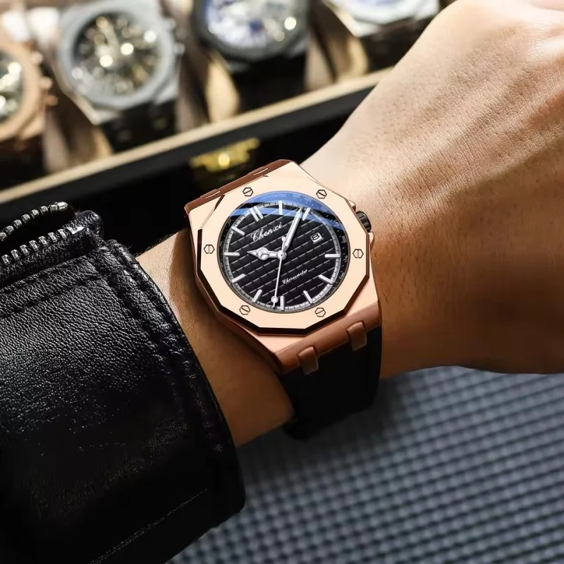 CHENXI 8268 модные мужские кварцевые часы премиум-класса с ночником, силиконовый ремешок, водостойкий календарь, повседневные мужские текстурные часы, подарок (art.: 3920ceb84319e) - 3920ceb84319e