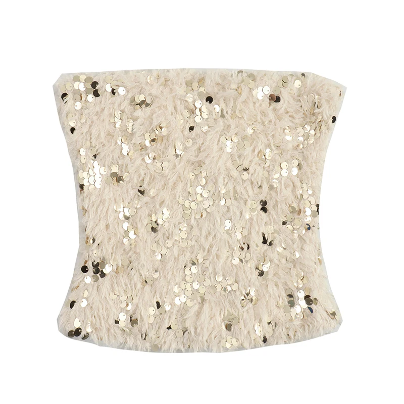 Женский укороченный топ без бретелек с пайетками