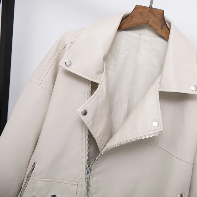 Loose version style silhouette lapel leather jacket 2023 spring new leather clothing