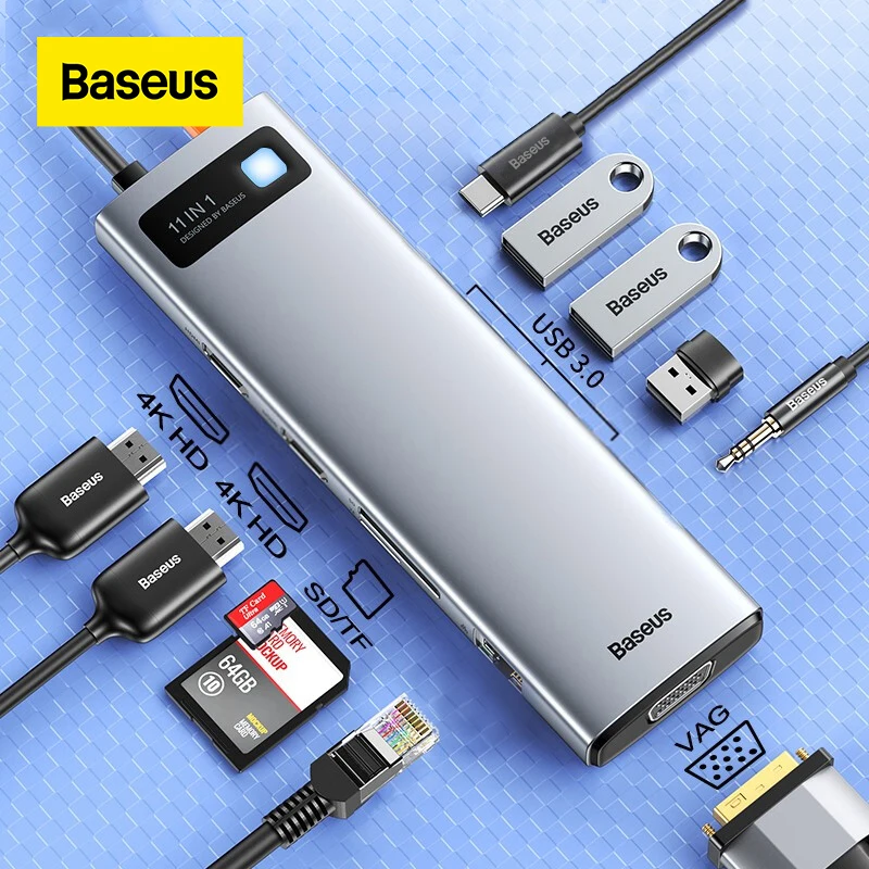 Baseus USB C Hub USB 3.0 tipo C adattatore 4K @ 30Hz HD PD 100W Port HUB Dock Station 9/11 in 1 per Macbook Pro Laptop USB Splitter