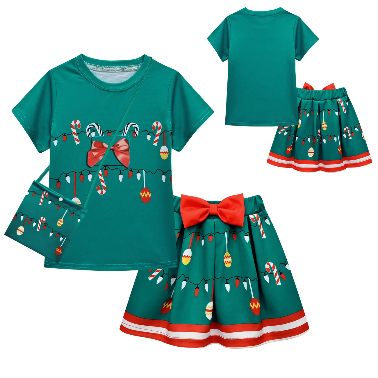 

Baby Girls Christmas Santa Claus Costume Kids Cosplay Tshirt Pleated Dresses Children Dress Up Clothes Set Carnival Party Gifts