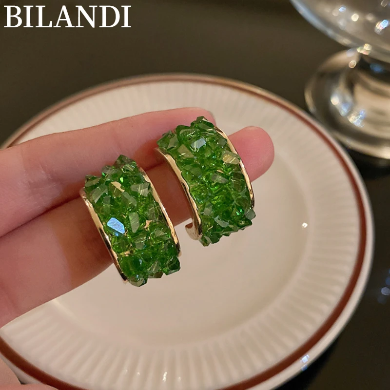 

Bilandi S925 модные ювелирные изделия серьги из натурального камня 2022 новые трендовые зеленые геометрические Висячие серьги для женщин Подарки