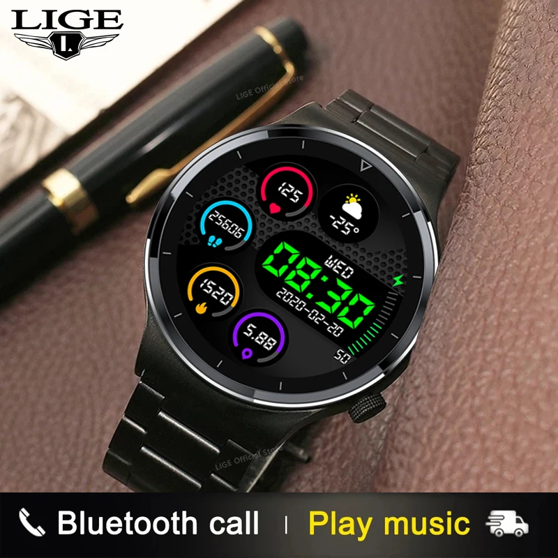 

Смарт-часы LIGE мужские с поддержкой Bluetooth и сенсорным экраном