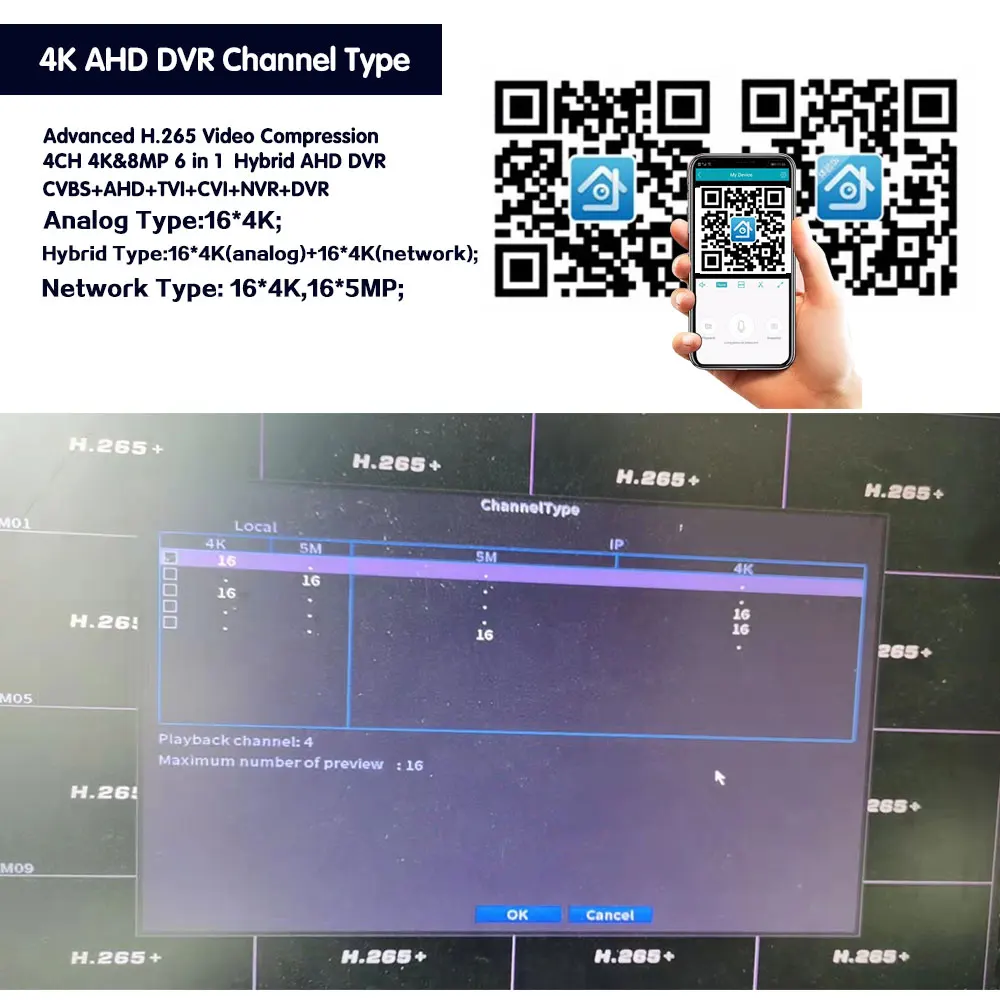 16 каналов CCTV AHD DVR рекордер 4K Распознавание лиц 8 Мп 6 в 1 Гибридный NVR H.265 цифровой