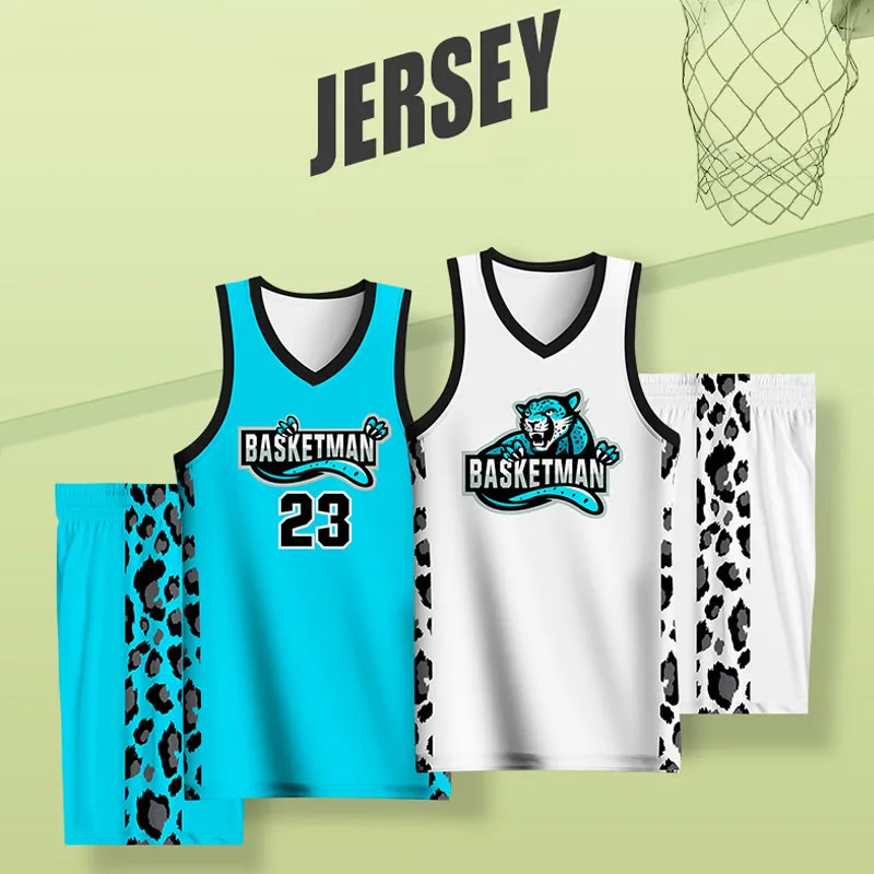 Basketball Sets For Men Cool Leopard Full Sublimation Custom Team Name Number Logo Printed Jerseys Shorts Training Tracksuits