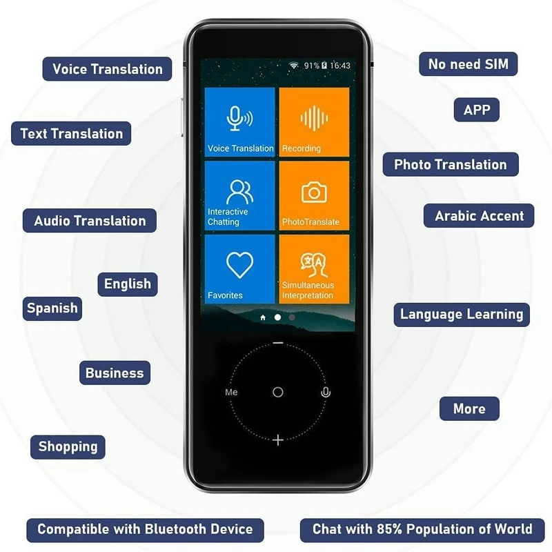 

Instant Two- Way Translator Device, 107 Languages Interpreter Voice & Text & Photo Translation for Travelling Learning Business