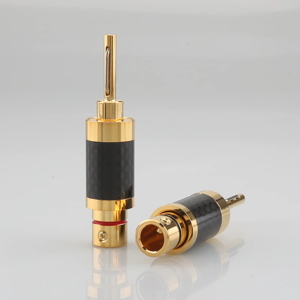 Gold Plated No Need Soderling Banana Plug Carbon Fiber Screw Lock Speaker Cable Wire Banana Connector