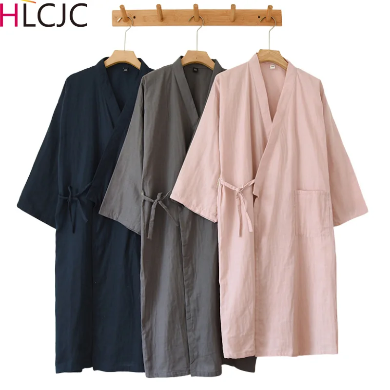 

New Autumn 100% Cotton Double Gauze Japanese Kimono Robe Womens Robes Sleepwear Couple Dressing Gown Women Wedding Bathrobe