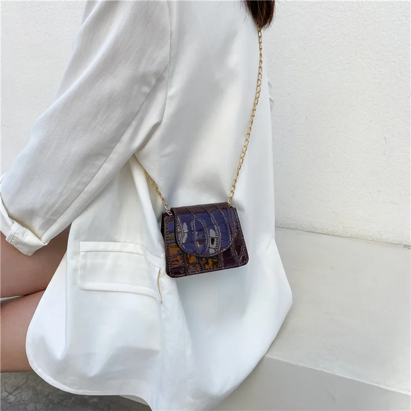 Women Shoulder Handbags Stone Pattern Pu Leather Trend Designer Chain  Bags Coin Purse Mini Single Square Bag