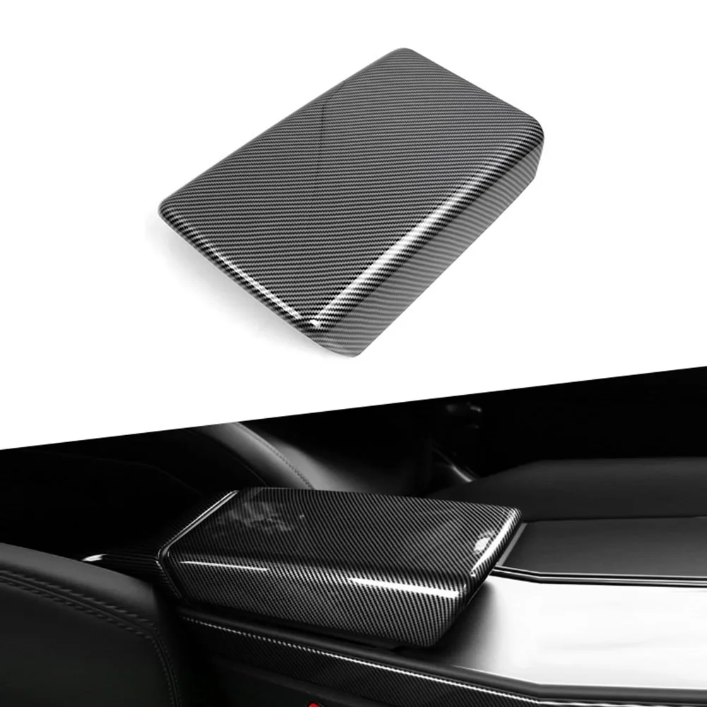 

For Tesla Model 3 Y Center Storage Armrest Cover Trim Carbon Fiber Pattern ABS Inner Accessories