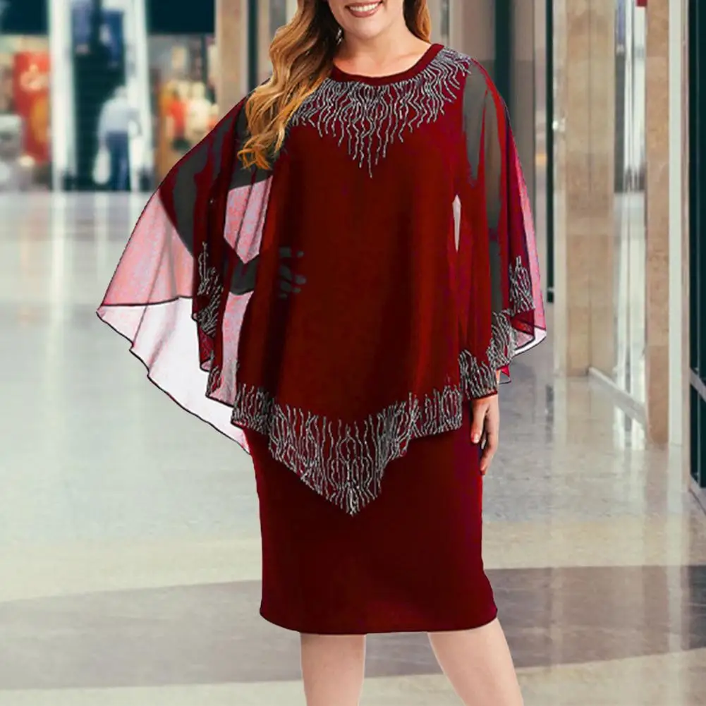 

Женское шифоновое платье с круглым вырезом и рукавом 3/4