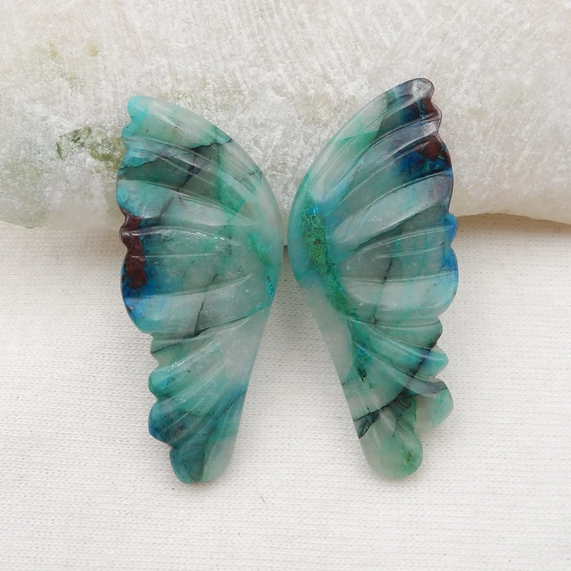 

Birthday Gift，Natural Chrysocolla fashion woman Engraving butterfly Flat back Earring Beads41x20x4mm8.8g