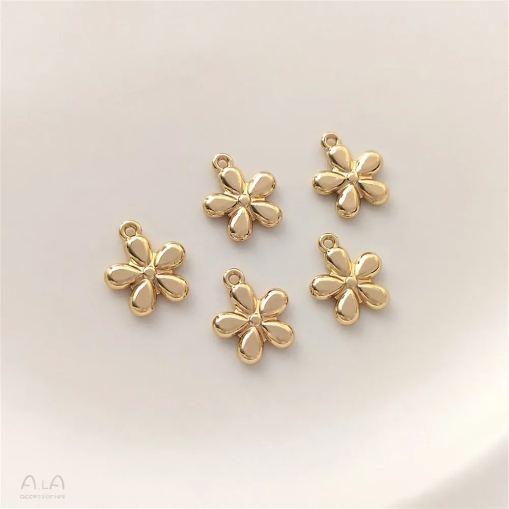 14 К позолоченный гладкий маленький цветочный кулон с пятью лепестками цветов
