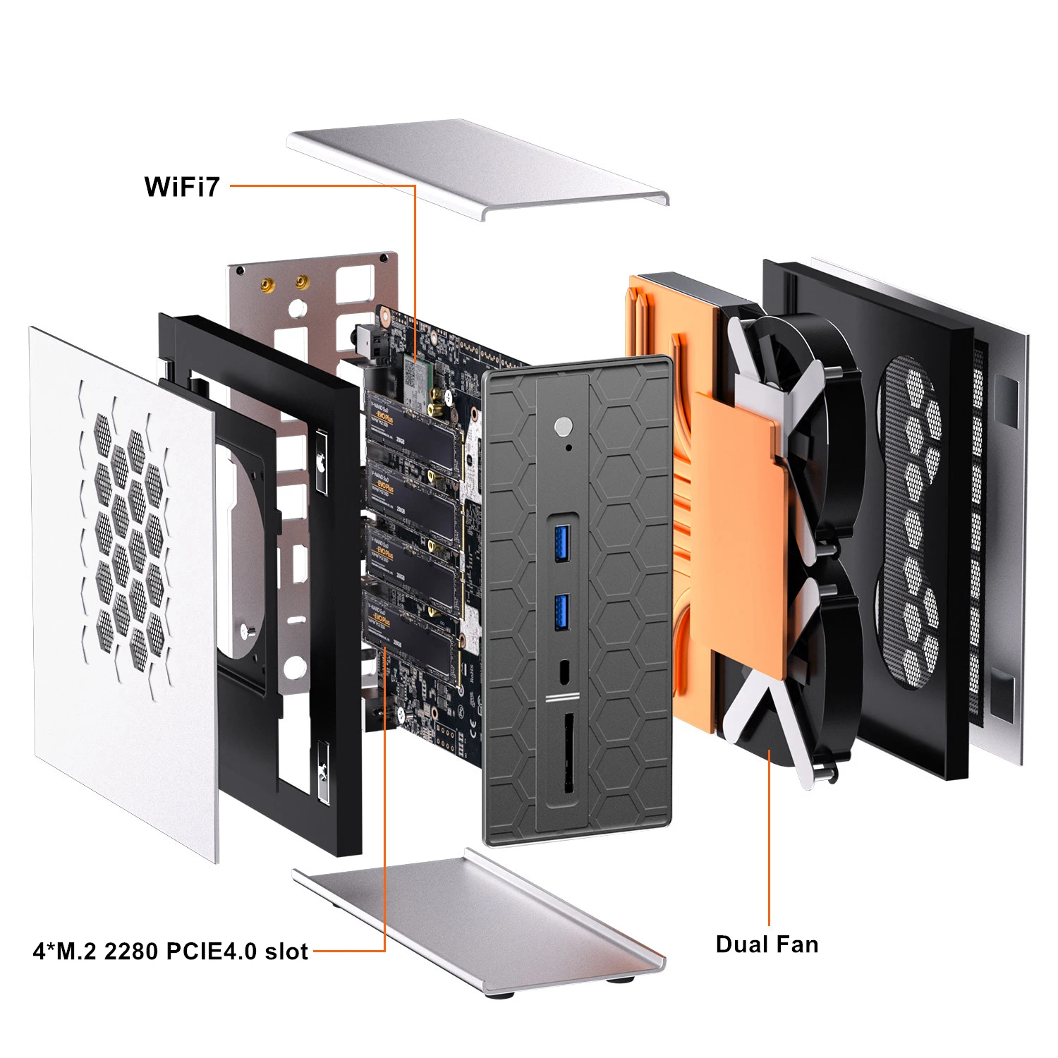 Игровой мини-ПК Topton 128 ГБ LPDDR5 с ИИ, AMD Ryzen AI Max+395 Radeon 8060S, 4*M.2 NVMe, NAS, компьютер-файрвол, два сетевых порта 10G2.5G, WIFI7 (art.: 3920dbfc95082) - 3920dbfc95082