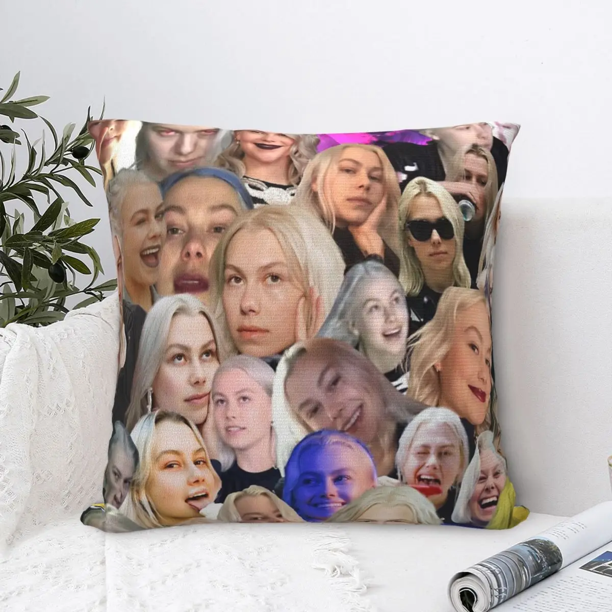

Phoebe Bridgers Face Collage Pillow Case Pillow Cover Zipper For Bedroom Throw Pillows Pillow Case White
