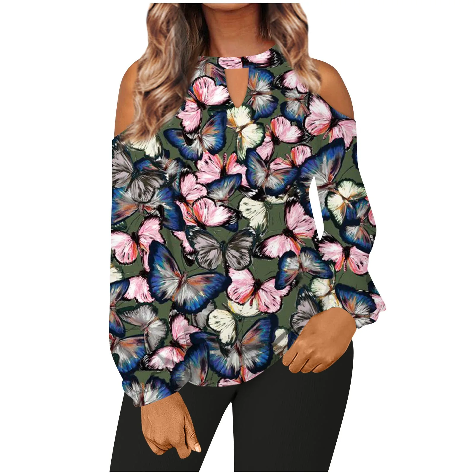 

Women'S T-Shirt Fashion Floral Print Loose Casual Long Sleeve Round Neck Off-Shoulder Top Hoodie Korean Fashion Solid Color 2023