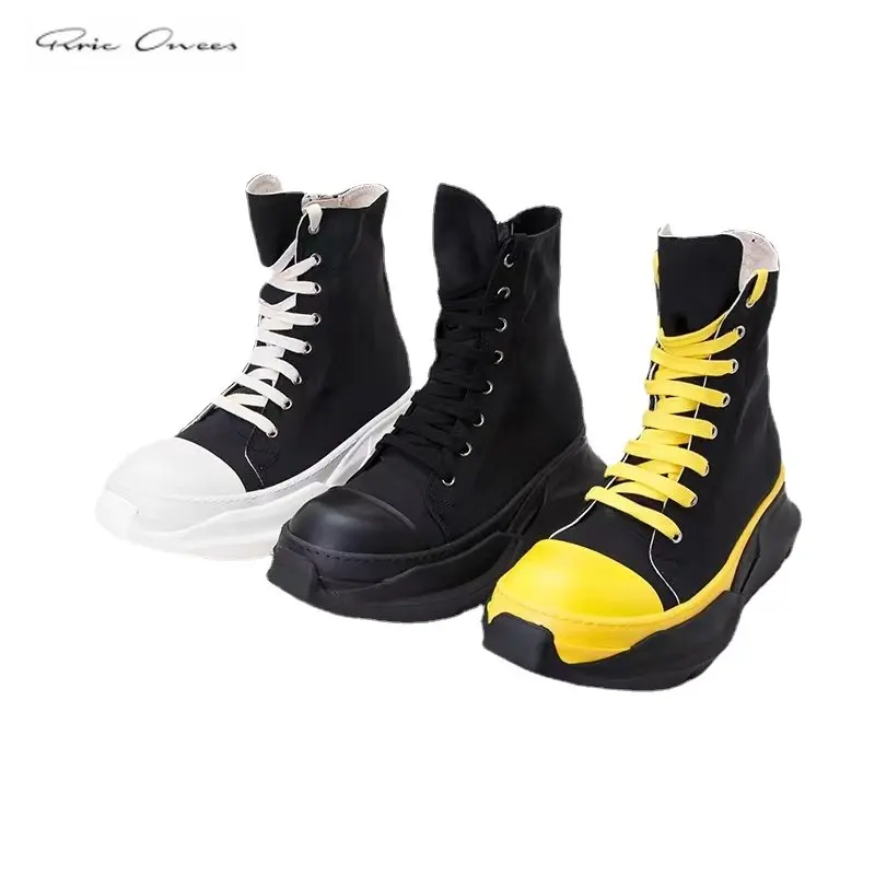 

Rric Men Canvas Shoes Luxury Trainers Boots Lace Up Casual Women Height Increasing Zip High-TOP Flats Black Sneakers Rric Owees