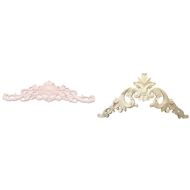 

HOT-2 Pcs Rubber Wood Carved Corner Onlay Applique Exquisite Unpainted 15X15cm & 45X12cm