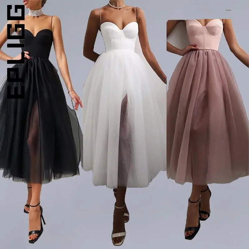 

Epligg Fashion Women Dress Retro Solid Mesh Summer Dress Korean Sexy Dress Elegant Leisure Vestidos Clothing Female